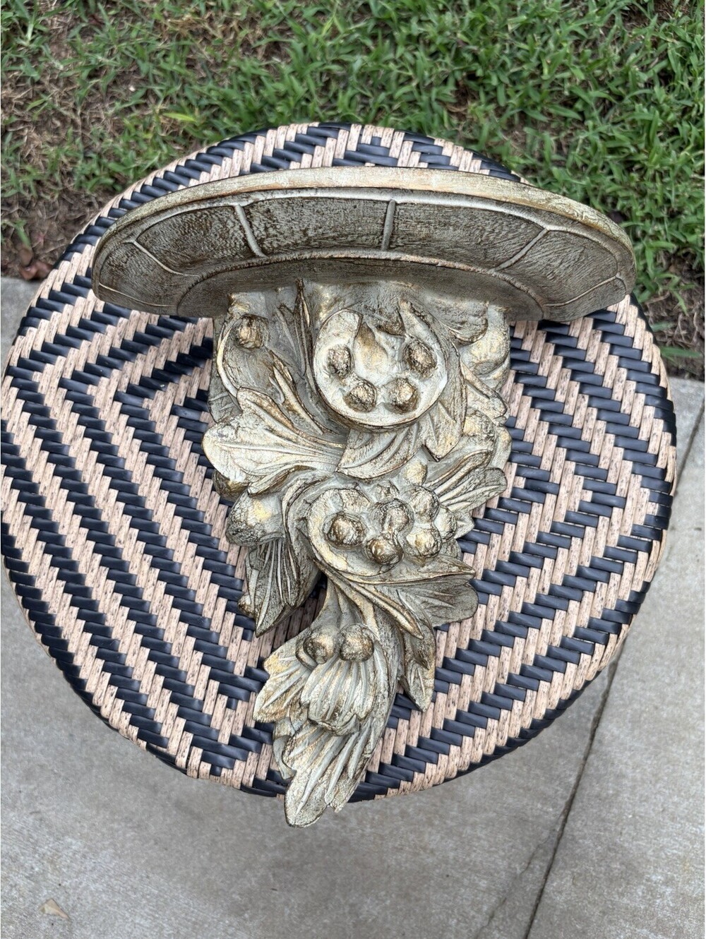 Gold Leaf Floral Carved Wood Wall Shelf Bracket